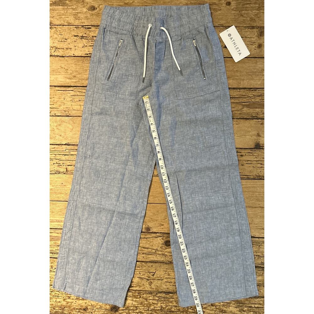 Athleta Women’s Chambray Blue Cabo Linen Mid Rise Wide Leg Pant Size 4 NWT - Picture 3 of 9